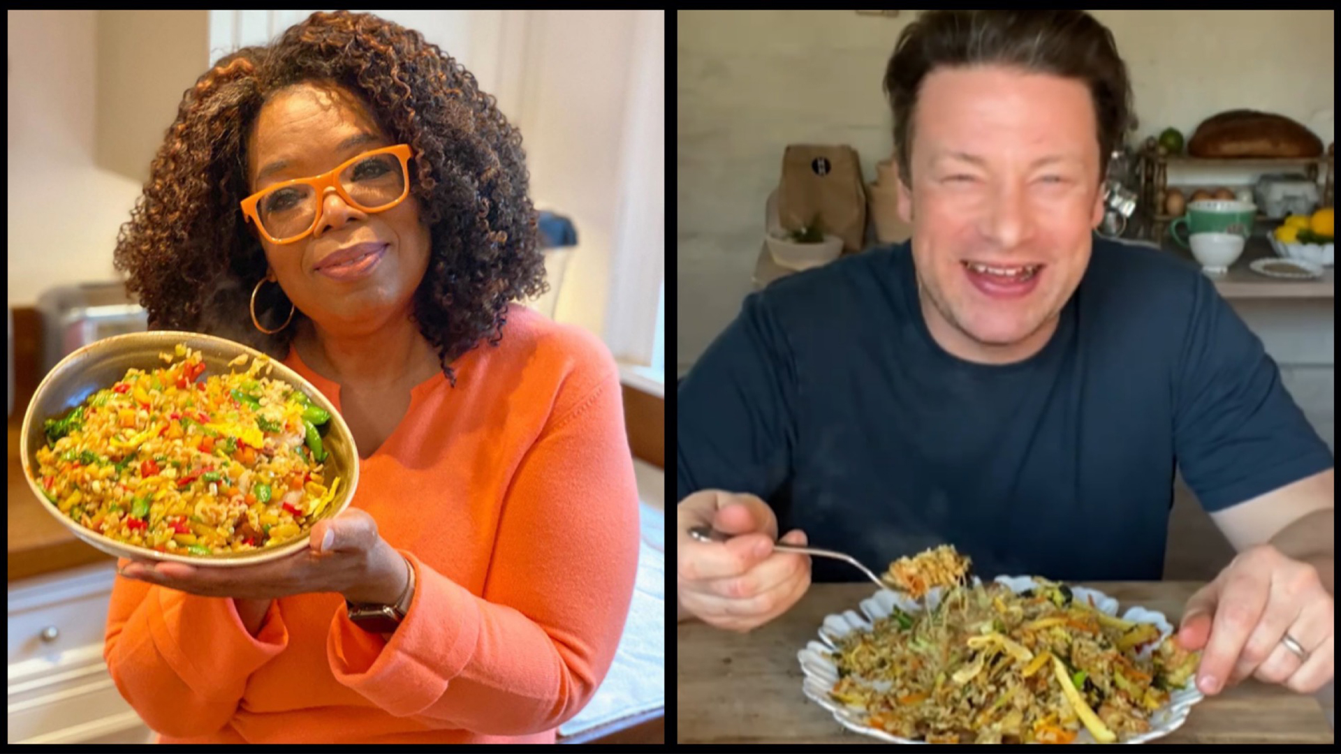 Oprah Winfrey and Jamie Oliver took to Instagram Live on 10 Apr 2020 to cook up "Singapore Fried Rice".