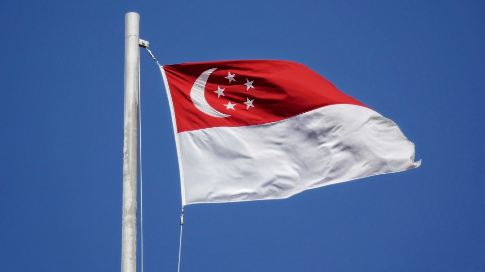 Singapore's national flag on a flag pole.