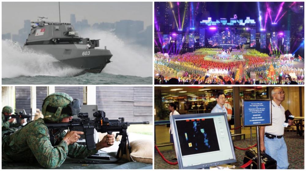 All developed by Defence Science and Technology Agency (DSTA): Singapore's first autonomous maritime patrol vessel, the Marina Bay Floating Platform, the SARS fever screening machine, and the SAF's latest Light Machine Gun.
